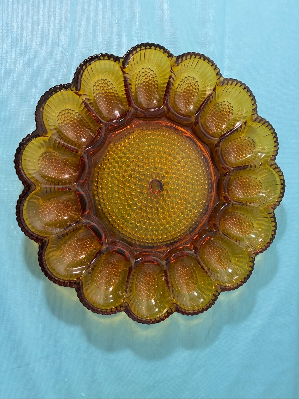 Amber MCM Hobnail Glass Deviled Egg Serving Platter